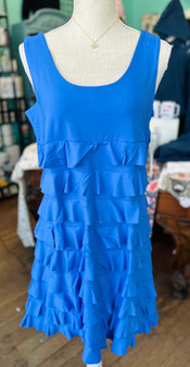 Lulu B Ruffle Cha Cha Sleeveless Dress Coolant Fabric Ocean Blue
