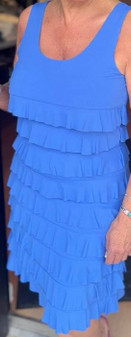 Lulu B Ruffle Cha Cha Sleeveless Dress Coolant Fabric Ocean Blue
