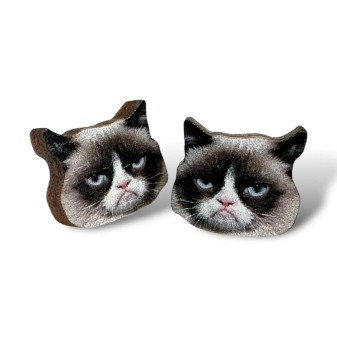 Earrings, Cat Grumpy Stud Post Earrings, Cat Grumpy Stud Post