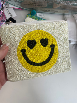 Coin Purse, Handmade Beaded Smiley Face