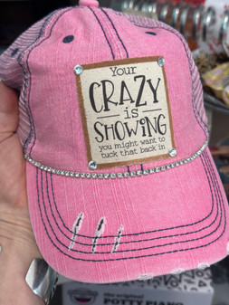 Baseball Trucker Cap, Your Crazy Is Showing You Might Want To Tuck That Back In Pink Rhinestone