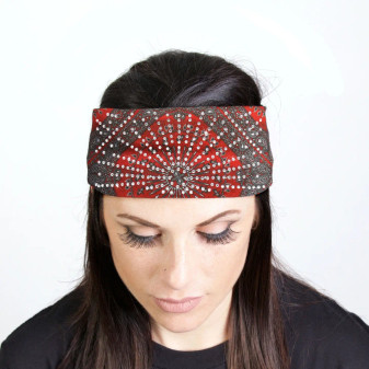 Bandana, Head Wap Stretch Headband Motorcycle Red Bling Rhinestone Bandana, Head Wap Stretch Headband Motorcycle Red Bling Rhinestone