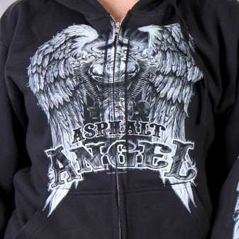 Sweatshirt, Hooded Zipper Pockets Asphalt Angel Angel Wing Motorcycle Lady Rider