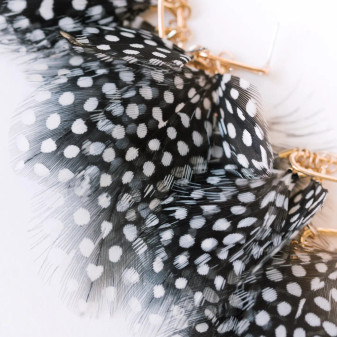 Earrings, Feather Black White