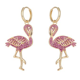 Earrings, Pink Flamingo Cubic Zirconia Crystals  Earrings, Pink Flamingo Cubic Zirconia Crystals