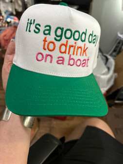 Baseball Trucker Cap, It’s A Good Day To Drink On A Boat Green Bill