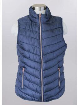 Keren Hart Vest Puffed Collar 2 Zip Pockets Zip Up Navy