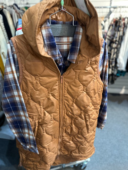 Keren Hart Vest Long, Hooded Quilted Hooded 2 Zipper Pockets Pumpkin