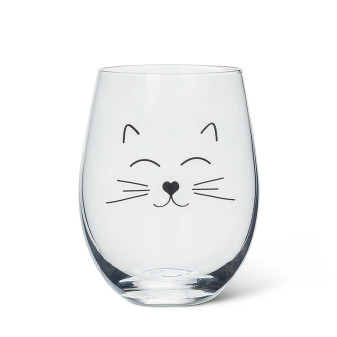 Glass Wine Beverage Cat Face  5”  Glass Wine Beverage Cat Face  5”