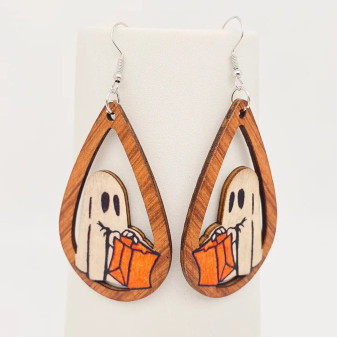Earrings Ghost Wooden Halloween