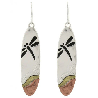 Earrings Dragonfly Silvertone Tri Color  Earrings Dragonfly Silvertone Tri Color