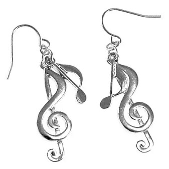 Earrings Treble Clef Musical Notes Dangle 