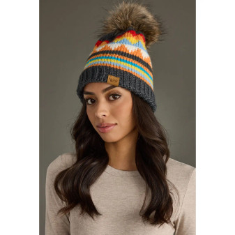 Beanie Hat Fleece Lined w/Pom by Panache Grey Multicolor 