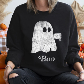 Sweatshirt Halloween Ghost Boo Thumb Down Black