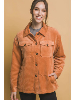 Shirt Corduroy Fleece Lined Button Up Spice
