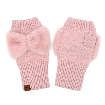 Gloves CC Fingerless w/ Faux Fur Bow Blush Pink