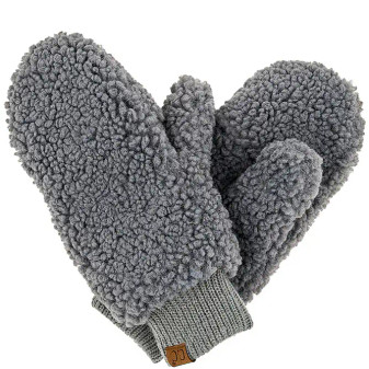 Mittens CC Sherpa Teddy Bear Convertible Lined Finger Access Grey