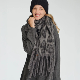 Scarf Winter CC Leopard Print Grey Black  Scarf Winter CC Leopard Print Grey Black