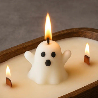 Candle Soy Dough Bowl Ghost 2 Wooden Wicks Halloween Orange Cranberry Spice
