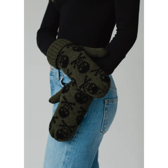 Mittens Fleece Lined Skull Olive