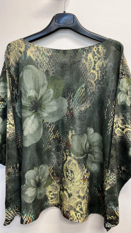 Sweater Lightweight Olive Flower One Size
