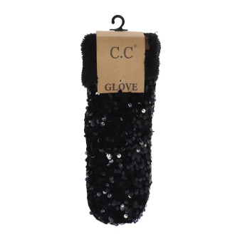 Mittens CC Fleece Lined Sequin Black 