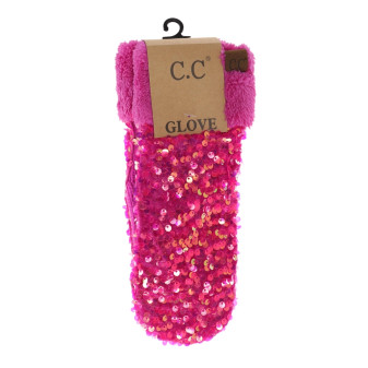 Mittens CC Fleece Lined Sequin Pink 