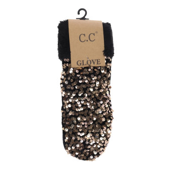 Mittens CC Fleece Lined Sequin Gold