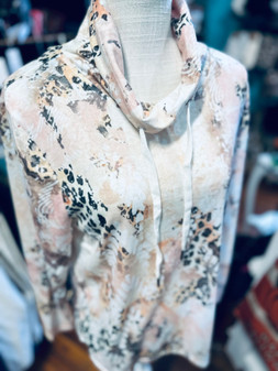 Top Cowl Neck Drawstring Pastel Fall Colors Brown Peach Ivory 