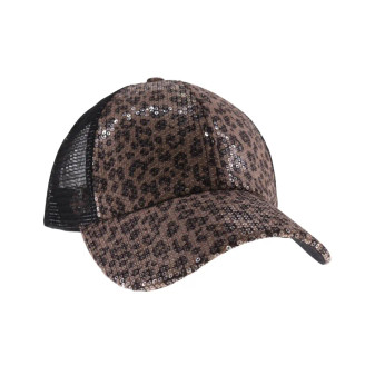 Baseball Trucker Cap Leopard Dark Rhinestone Adjustable 