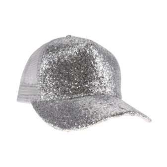 Baseball Trucker Cap Silver Sequins Adjustable 