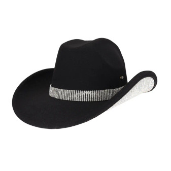 Cowboy Hat Rhinestone Underside Brim Black