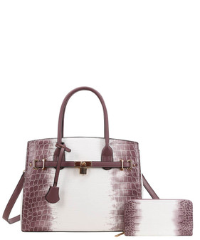 Purse Embossed Crocodile Gradient Detachable Strap Tie Dye Black White Detachable Strap