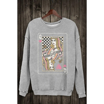 Sweatshirt Queen Of Hearts Grey Mineral Washed 