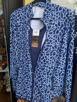 LuLu B Jacket 2 Way Zip 2 Large Inside & Outside Pockets Sun Block Blue Safari