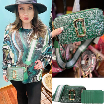 Purse Crocodile Embossed 2 Piece Set Green Guitar Strap