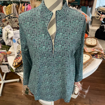 LuLu B Beachtime Pullover 1/4 Zip Green Navy