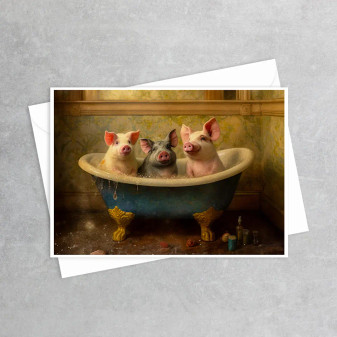 Pigs In Bathtub Whimsical Greeting Card Blank Inside