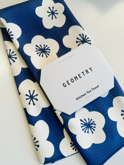 Geometry Kitchen Hand Dish Tea Microfiber Towel Navy Blue White Flower