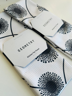 Geometry Kitchen Dish Hand Tea Towel Microfiber Black Burst Flower