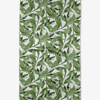 Geometry Kitchen Hand Dish Tea Towel Microfiber Green Leaves White