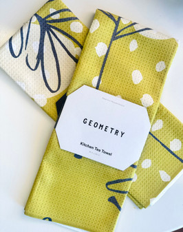 Geometry Kitchen Hand Dish Tea Towel Chartreuse Citron Green
