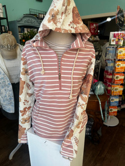 Ampersand Sweatshirt 1/2 Zip Pink Stripe Floral