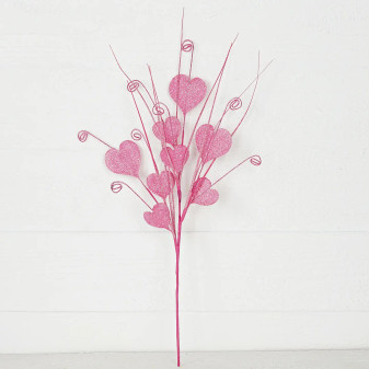 Valentines Glitter Heart 22” Stem Decor Sprig