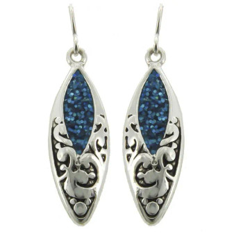 Blue Filigree Oval Earrings