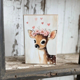 Wooden Block Fawn Deer Spring Baby Shower Valentines