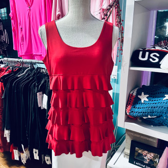 LuLu B Sleeveless Cha Cha Ruffle Red Coolant Fabric Top Crimson Red