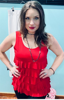 LuLu B Sleeveless Cha Cha Ruffle Red Coolant Fabric Top Crimson Red