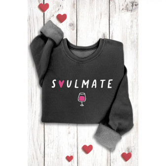 Hrt Luv Sweatshirt Wine Soulmate Lips USA MADE Black Galentines Valentines