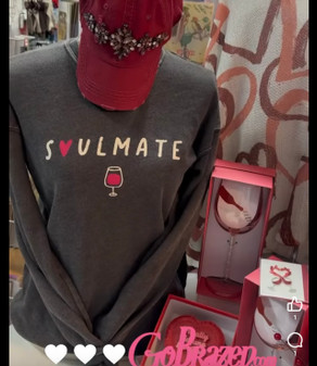 Hrt Luv Sweatshirt Wine Soulmate Lips USA MADE Black Galentines Valentines